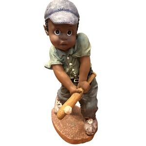 Vintage African-American Statue Figurine Boy Child Playing Baseball